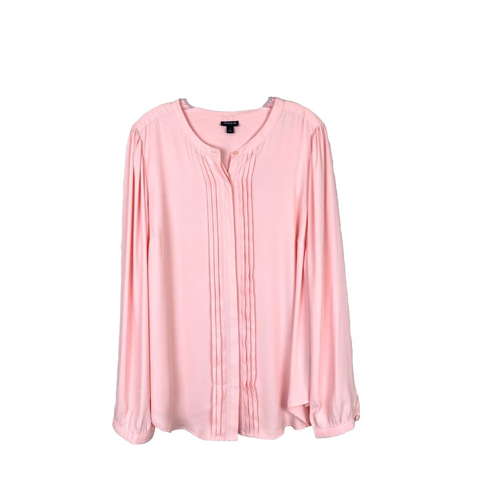 Torrid Georgette Pintuck Blouse Size 1X Pink Buttons Business Office Formal
